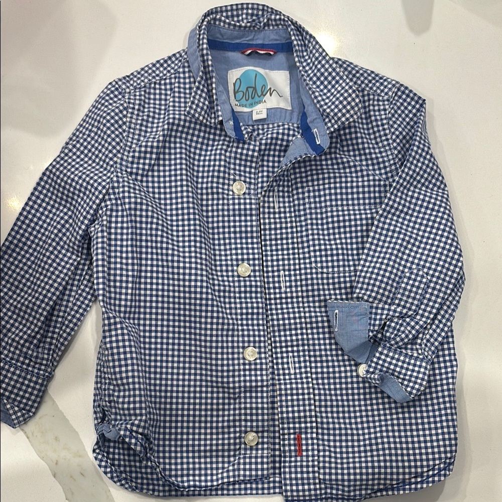 Boden Blue Checkered Kids Shirt